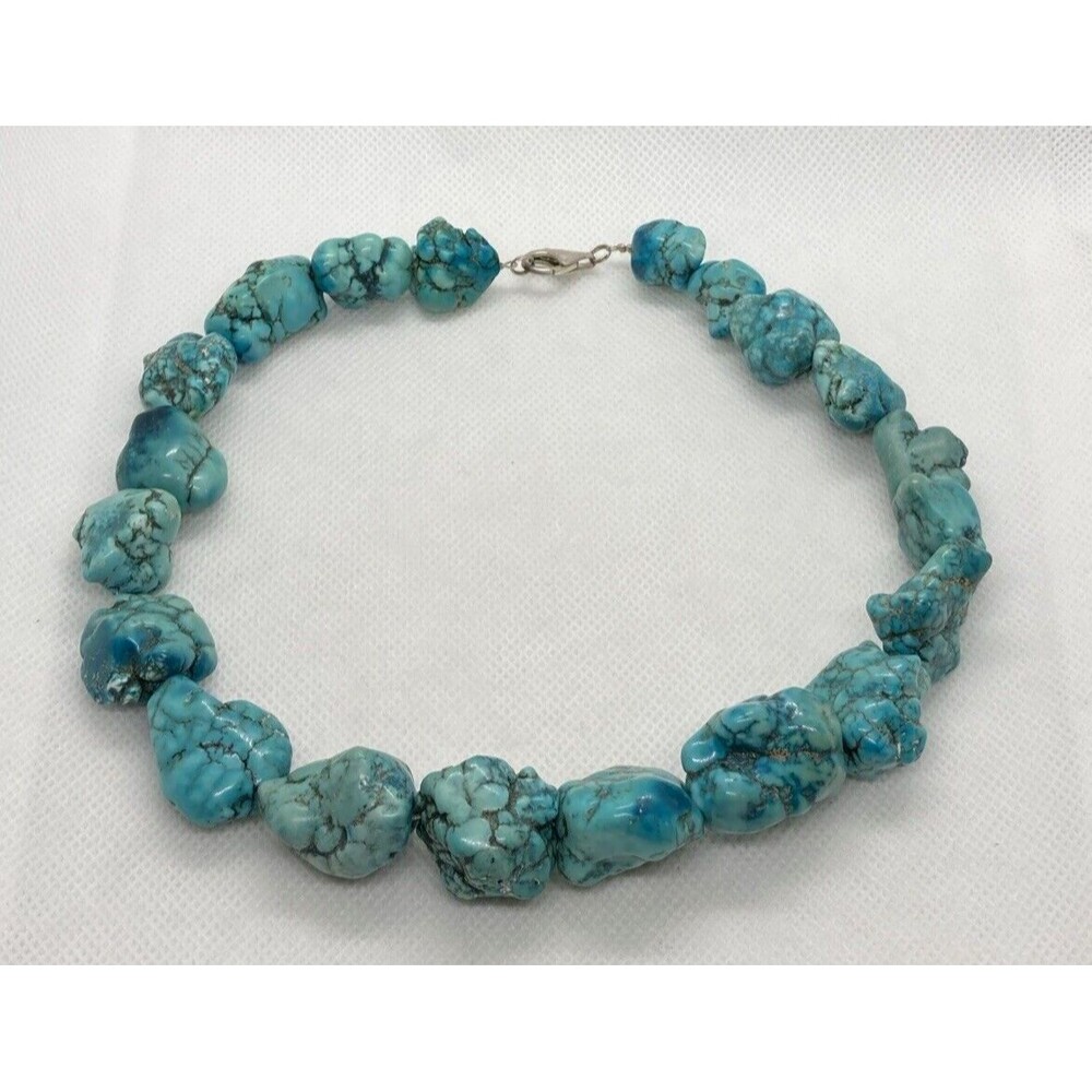 Vintage Dyed Howlite Stone Beaded 17'' Necklace‎ Sterling 925 Silver Clasp 152g